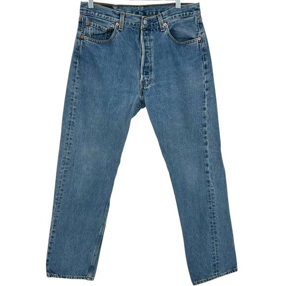 VTG 90s Men's 501 Levi's Button Fly USA Made Blue Denim Jeans 34x32 (act 32x32)